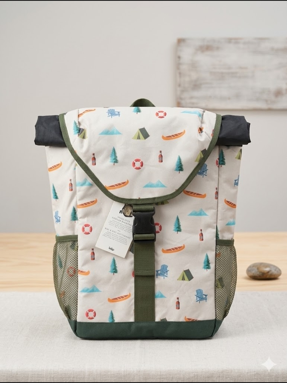 NWT Indigo Insulated Cooler Backpack Outdoors Retired Cabin Print